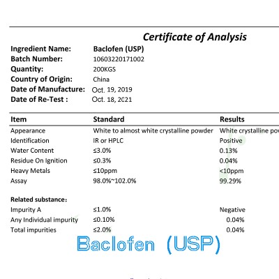 high quality pharmaceutical raw material Baclofen powder CAS 1134-47-0